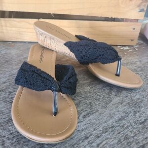 Cityclassified Crocheted Black Wedge Sandal Size 7